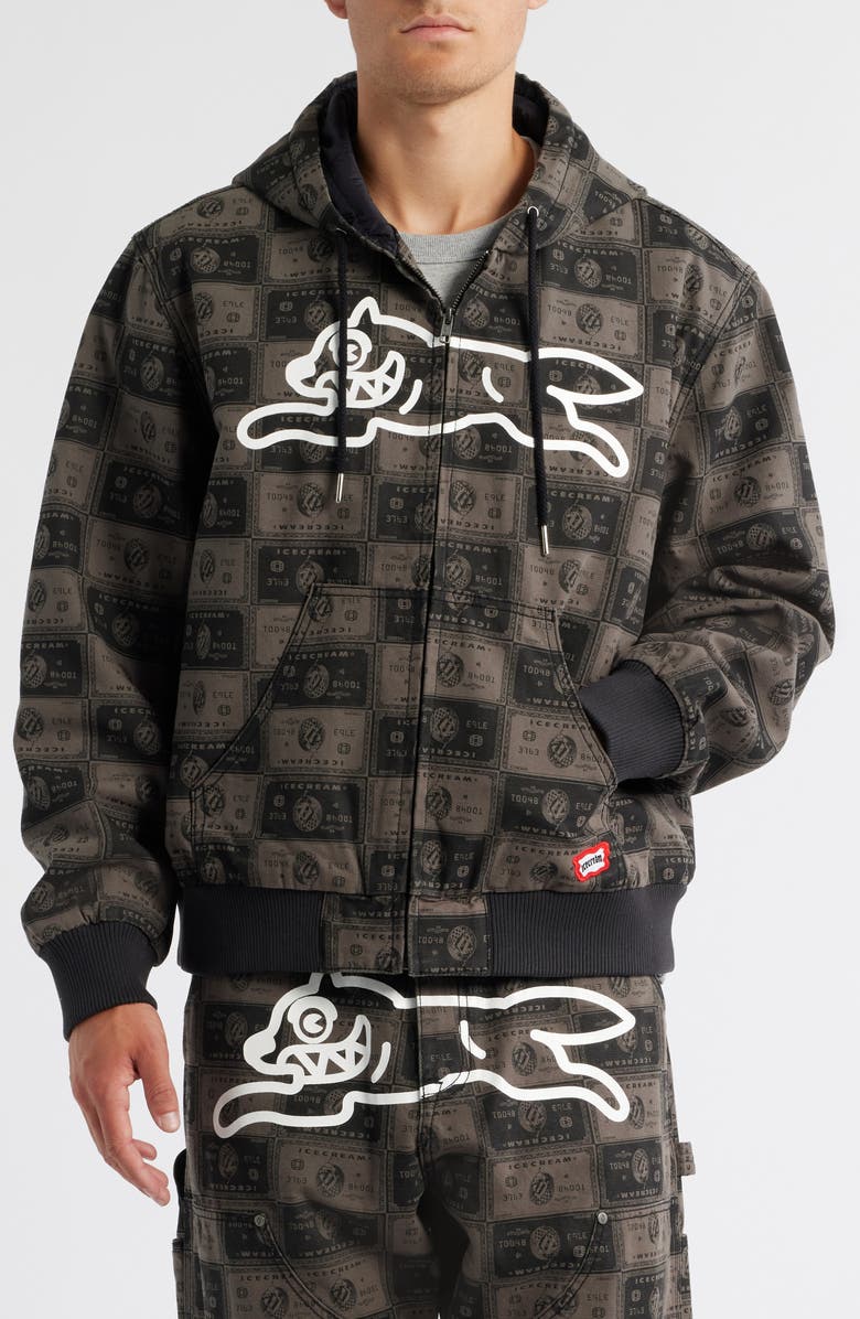 ICECREAM Credit Check Workwear Zip-Up Cotton Graphic Hoodie, Alternate, color, Dark Gull Grey