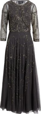 Pisarro Nights Beaded Mesh Gown with Jacket