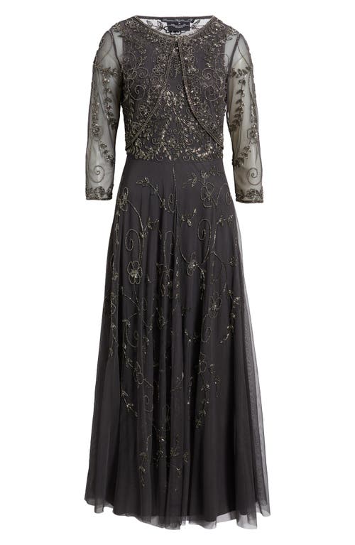 Pisarro Nights Beaded Mesh Gown With Jacket