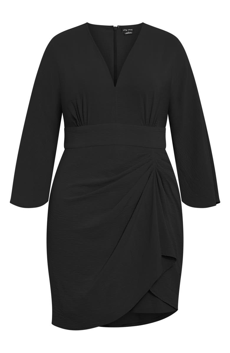 City Chic Malani Pleated Long Sleeve Sheath Dress, Alternate, color, Black