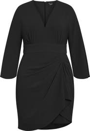 City Chic Malani Pleated Long Sleeve Sheath Dress