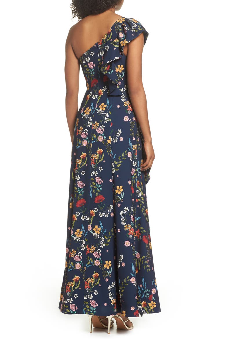No Matter Floral One-Shoulder Gown, Alternate, color, NAVY FLORAL