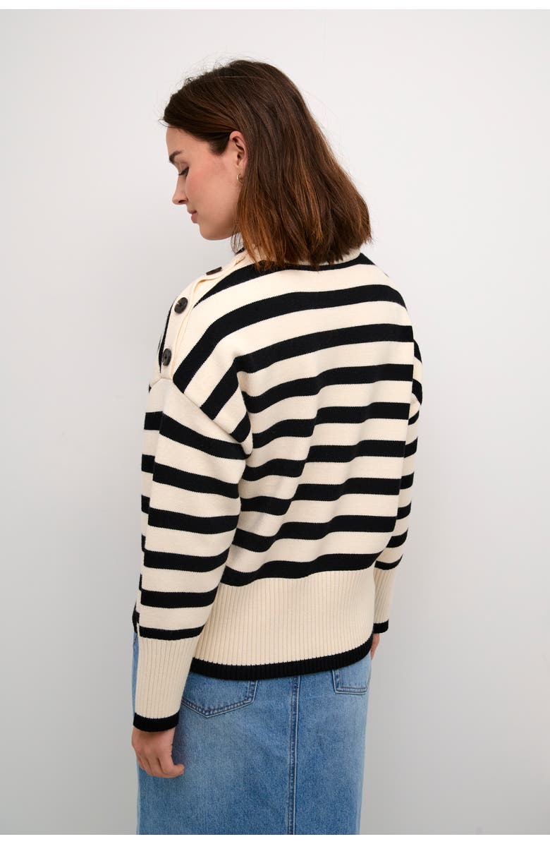 Kaffe Marie Round Neck Casual Fit Pullover, Alternate, color, Ant. White/Black Stripe