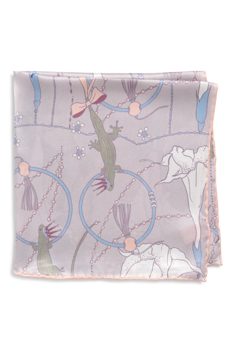 Datura Silk Pocket Square, Main, color, SILVER