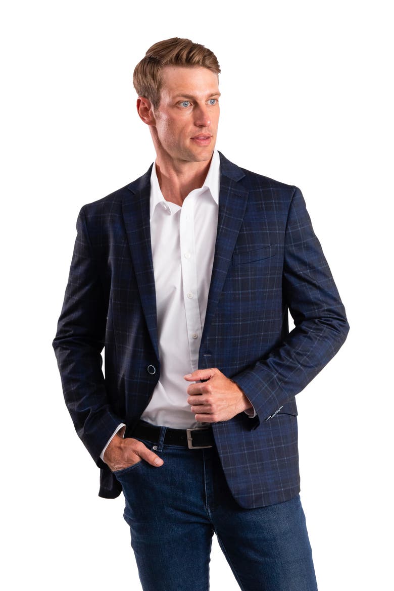 Navy Plaid Knit Sport Coat, Alternate, color, NAVY