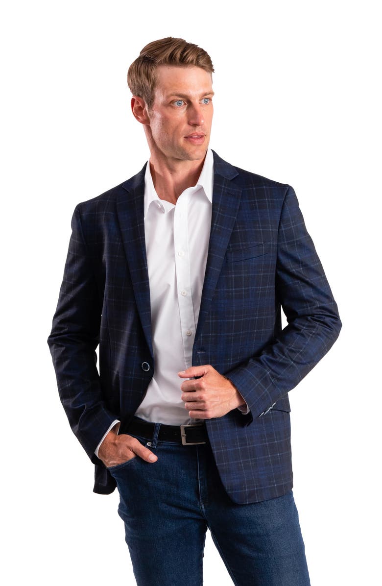 SAVILE ROW CO Navy Plaid Knit Sport Coat, Alternate, color, Navy