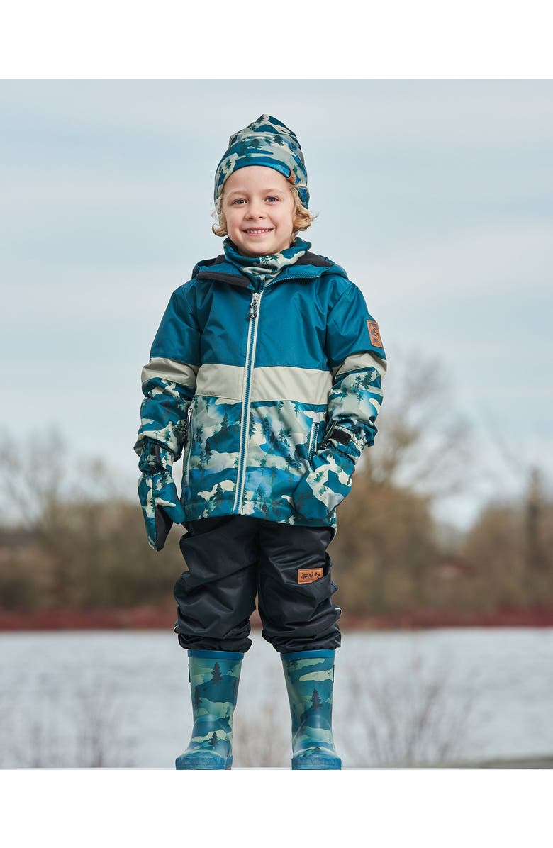 Deux par Deux Boy's Colorblock Printed Two-Piece Mid-Season Outerwear Set Forest Green With Black Pines, Alternate, color, 