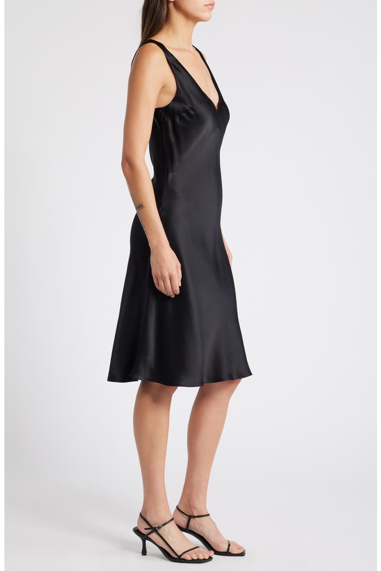 Lila V-Neck Satin Dress, Alternate, color, BLACK