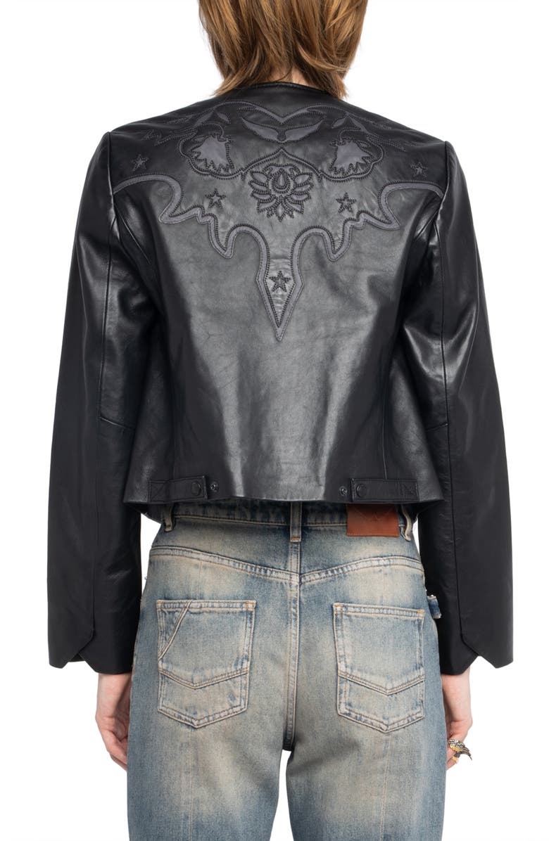 Zadig & Voltaire Luxi Leather Western Jacket, Alternate, color, Black