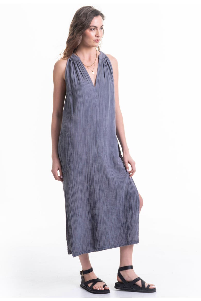 Sleeveless Gauze Midi Dress with Pockets, Alternate, color, Petrol