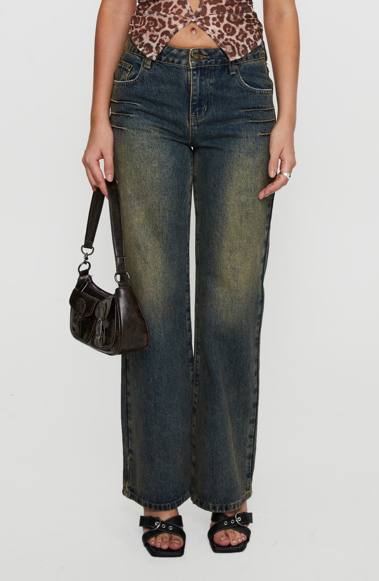 Princess Polly Inverness Pintuck Mid Rise Wide Leg Jeans, Main, color, 