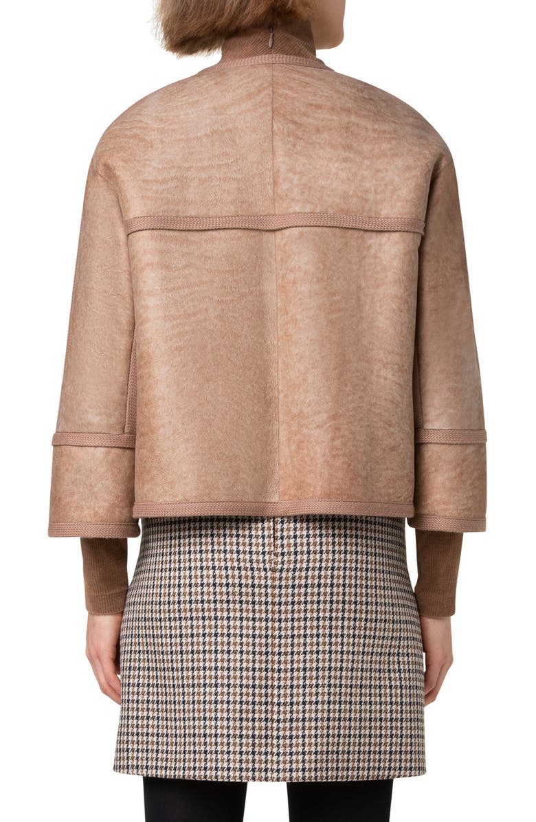 Akris punto Shearling Lined Lambskin Leather Jacket, Alternate, color, Caramel