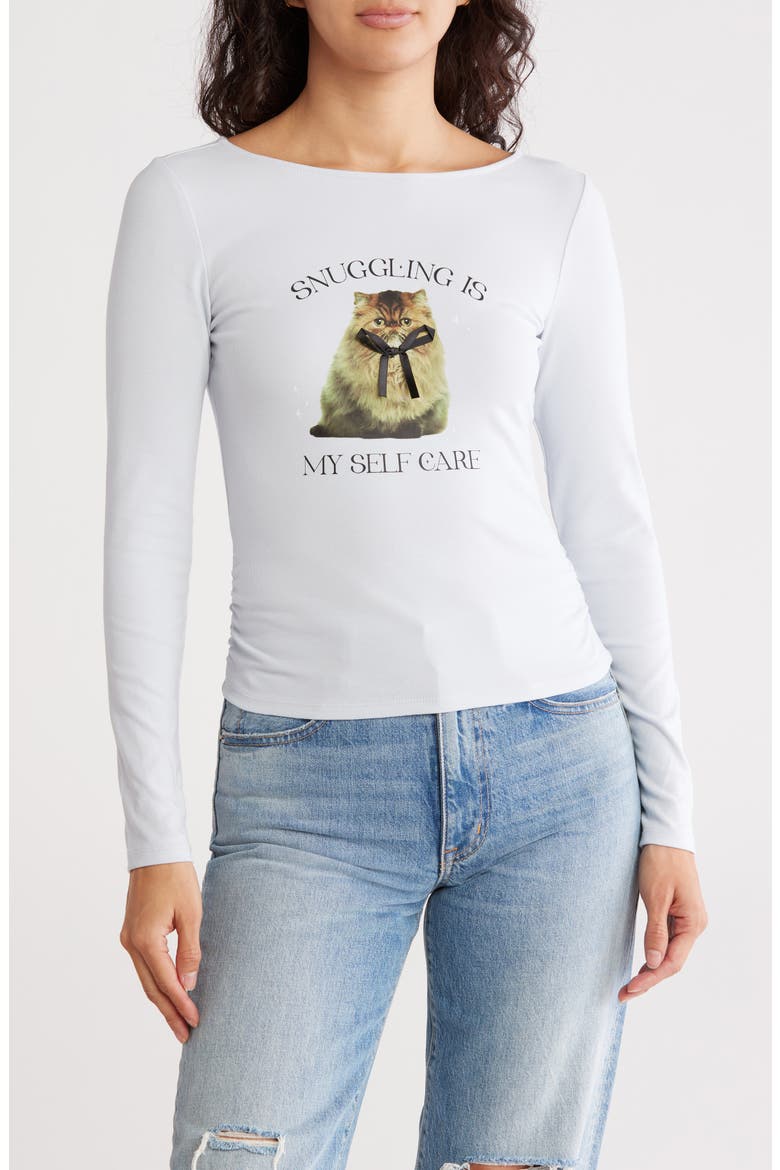 Side Ruched Long Sleeve T-Shirt, Main, color, ARTIC ICE COMBO