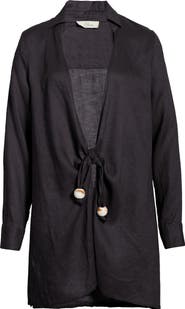 Elan Tie Front Long Sleeve Linen Cover-Up