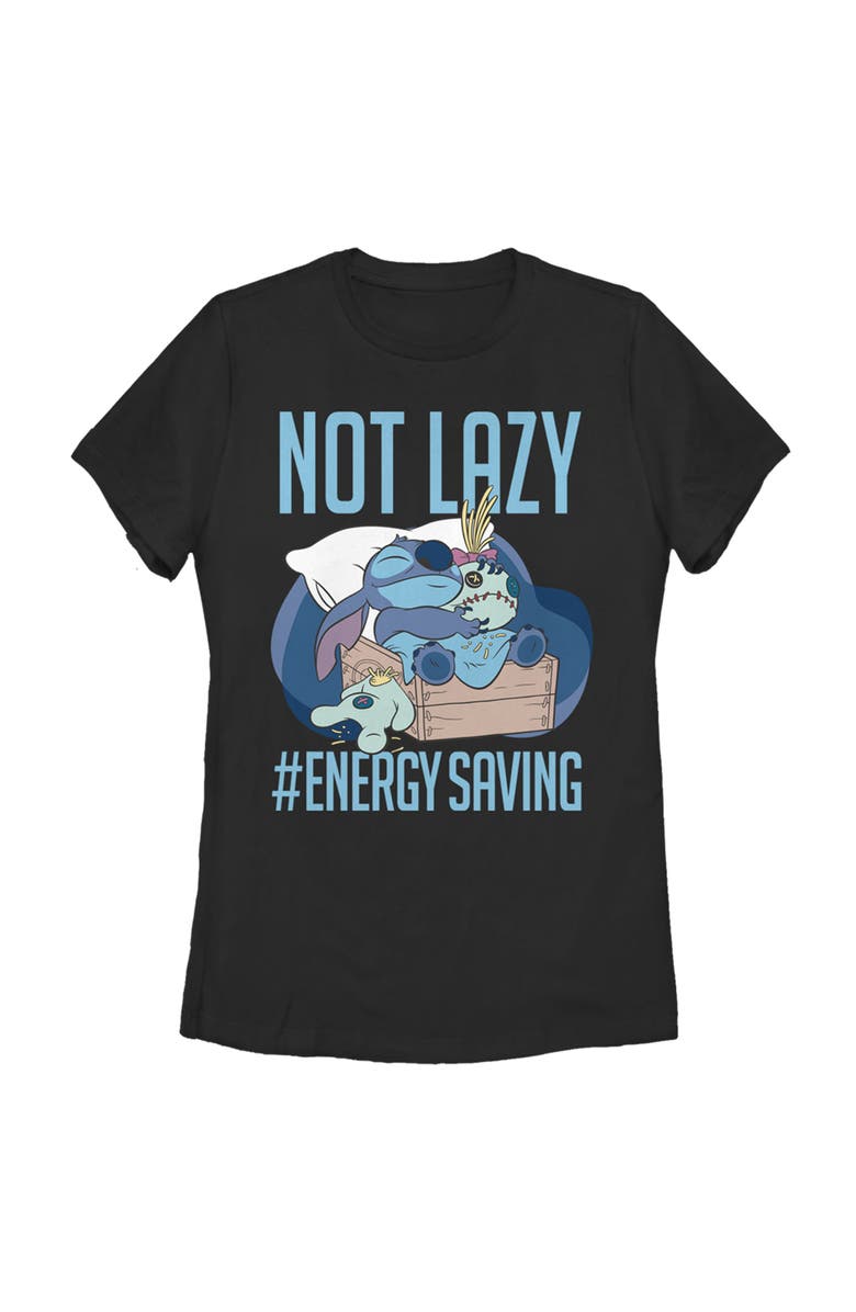 Lilo & Stitch Women's Lilo & Stitch Not Lazy, Saving Energy Graphic T-Shirt, Main, color, Black