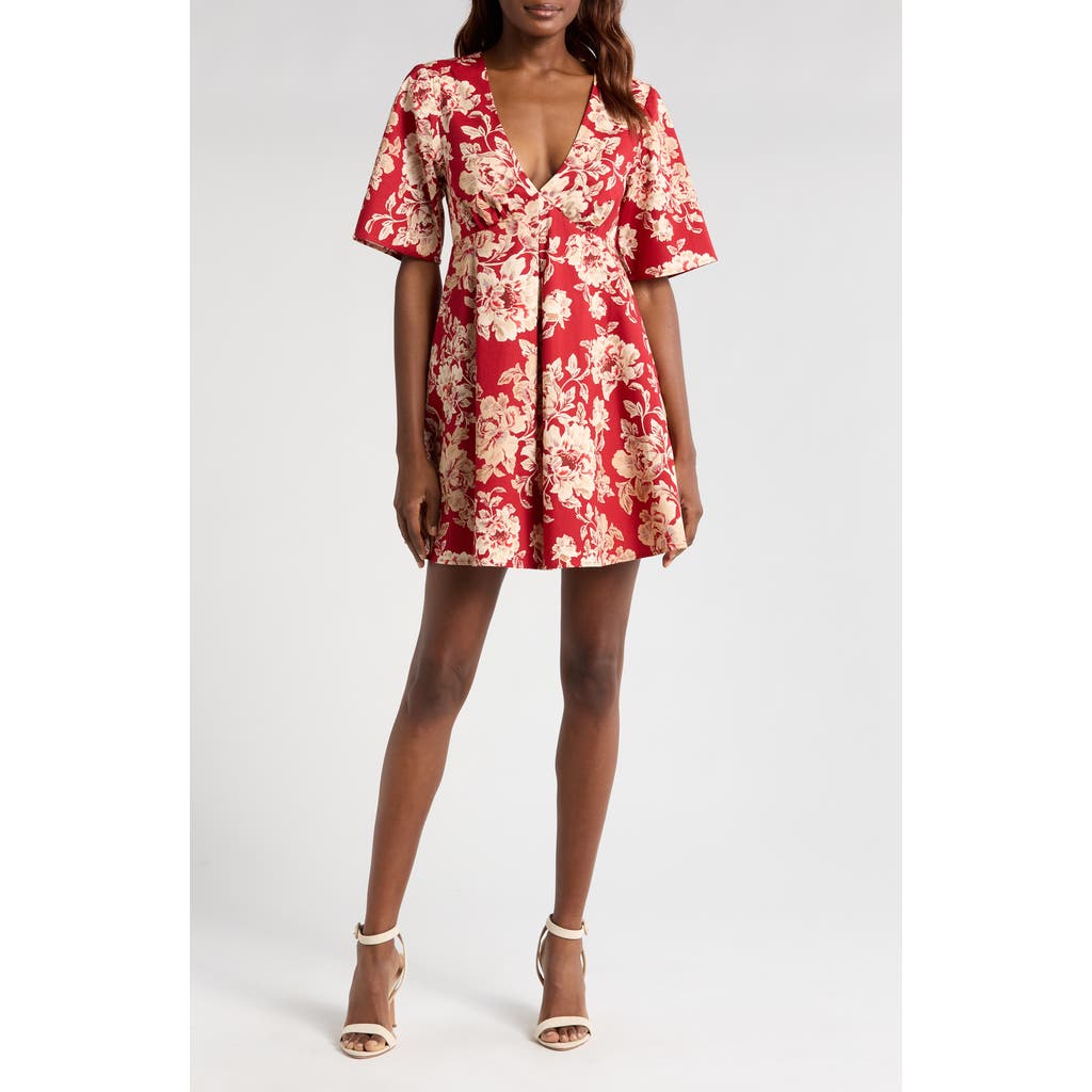 Shop Wayf Zelma Floral Short Sleeve Minidress In Red