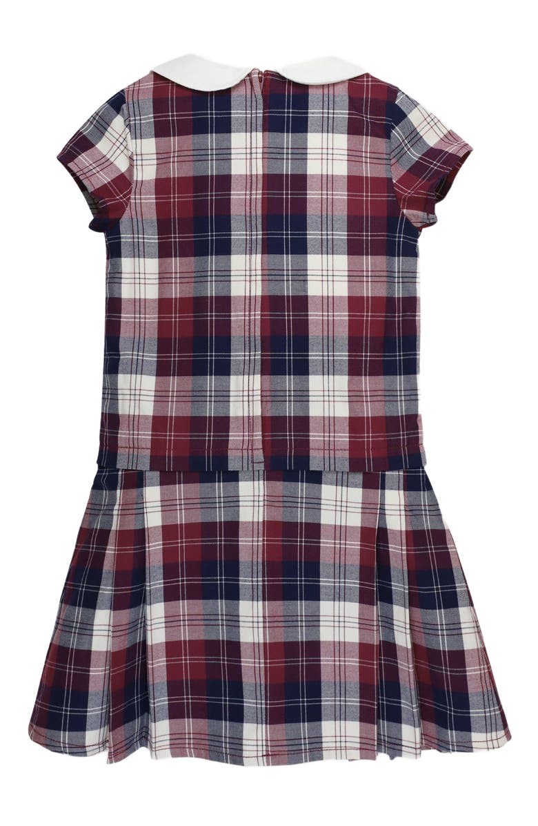 Hope & Henry Girls' Organic Peter Pan Collar Pleated Dress, Toddler, Alternate, color, Berry Tartan