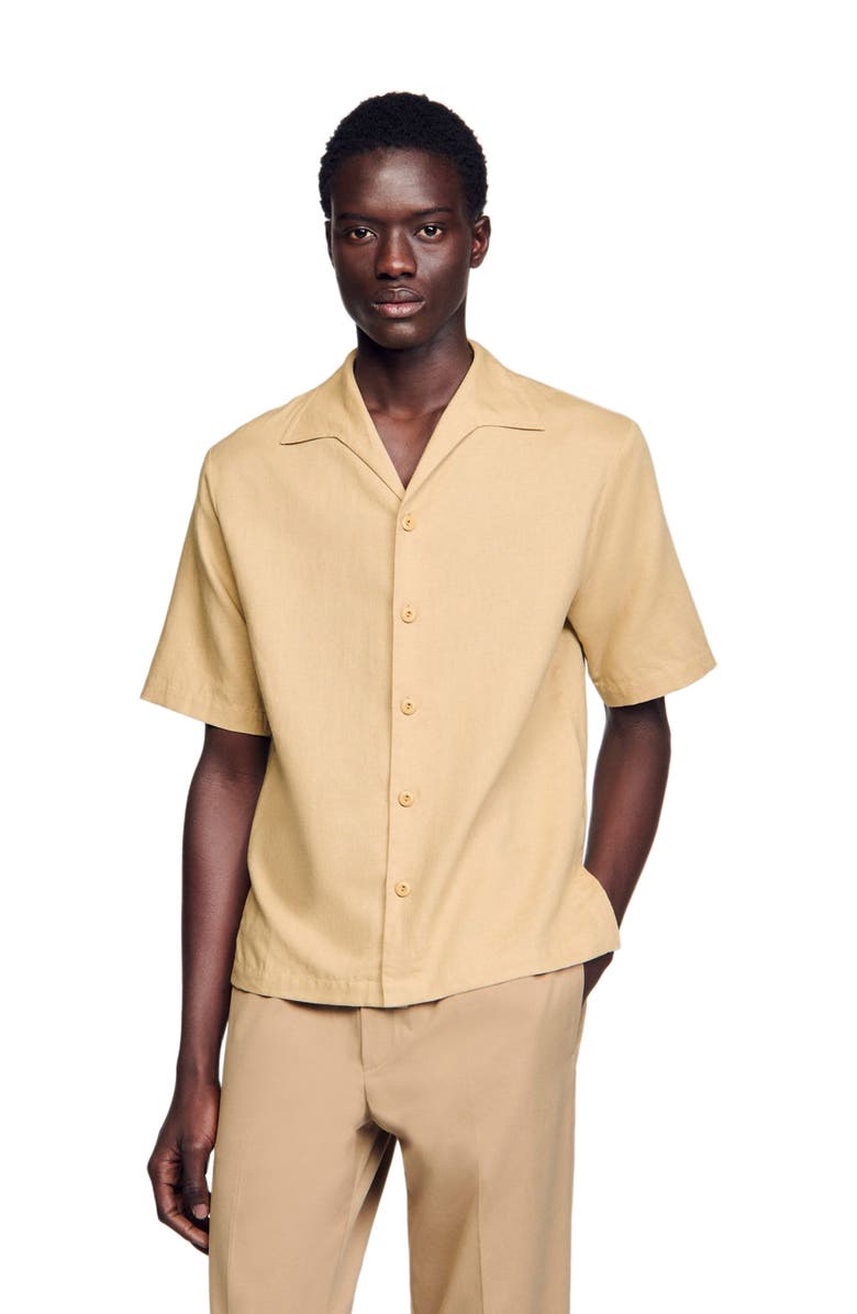 SANDRO Cotton and linen shirt, Alternate, color, Nut