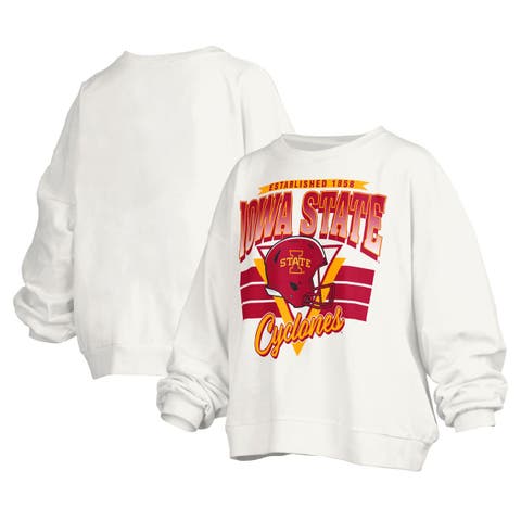 Women's Pressbox White Iowa State Cyclones Janice Retro Logo Oversized Pullover Sweatshirt