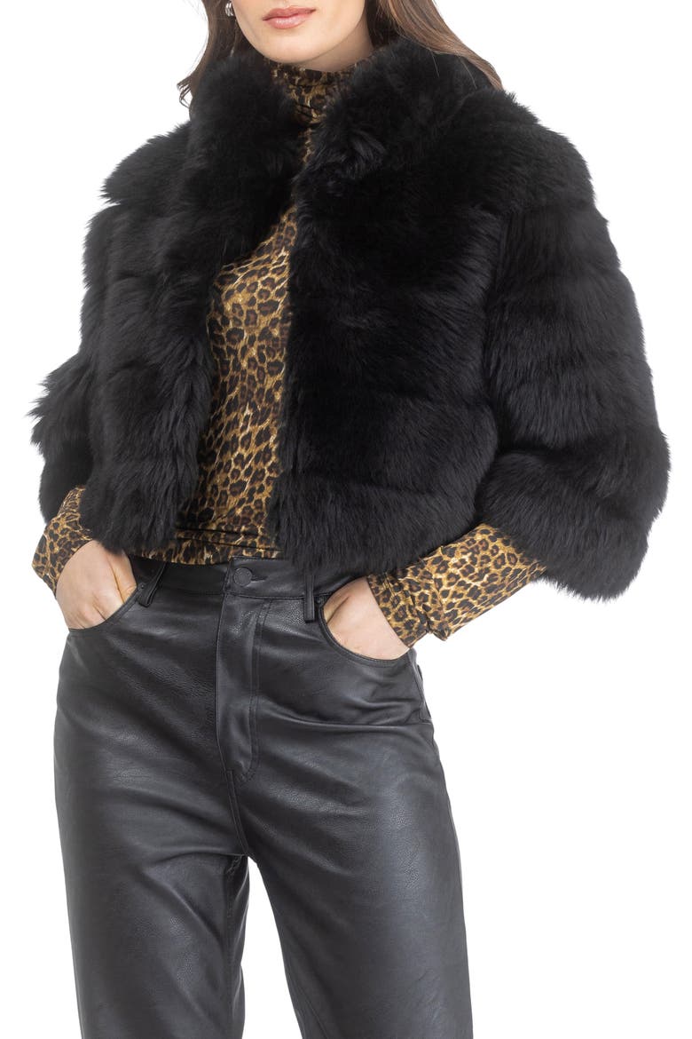Genuine Shearling Bolero, Cropped Sleeves, Alternate, color, BLACK