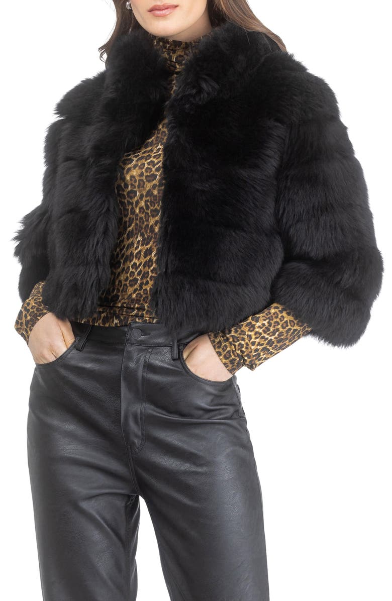 GORSKI Genuine Shearling Bolero, Cropped Sleeves, Alternate, color, Black