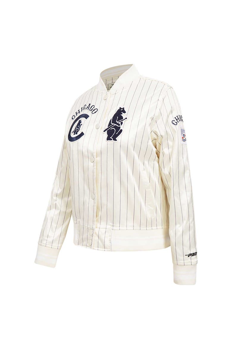 Men's Pro Standard Cream Chicago Cubs Cooperstown Collection Pinstripe Retro Classic Full-Button Satin Jacket, Alternate, color, Cream