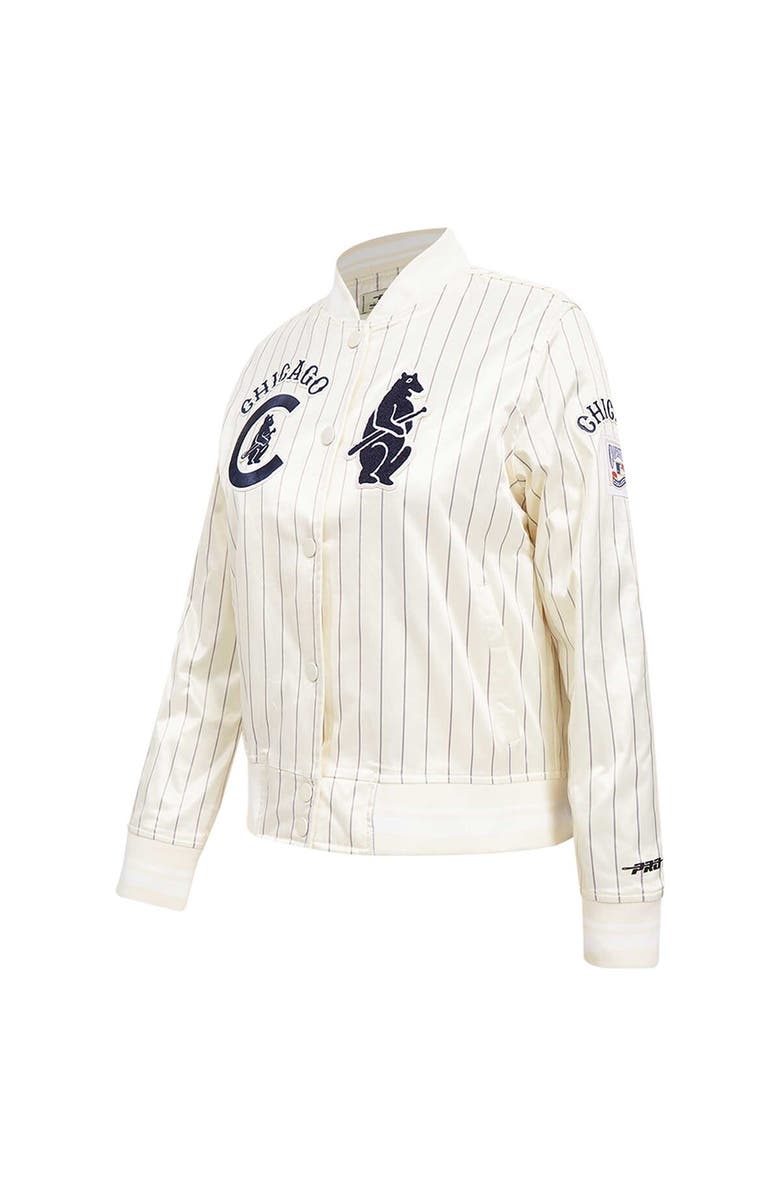 PRO STANDARD Men's Pro Standard Cream Chicago Cubs Cooperstown Collection Pinstripe Retro Classic Full-Button Satin Jacket, Alternate, color,