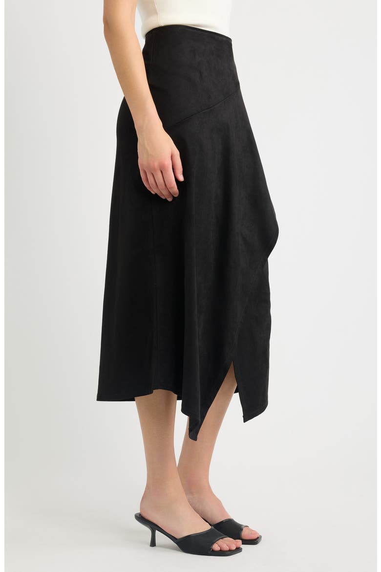 Faux Suede Asymmetric Midi Dress, Alternate, color, BLACK