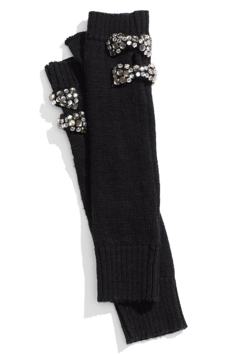 'Bow' Ribbed Arm Warmers, Main, color, BLACK