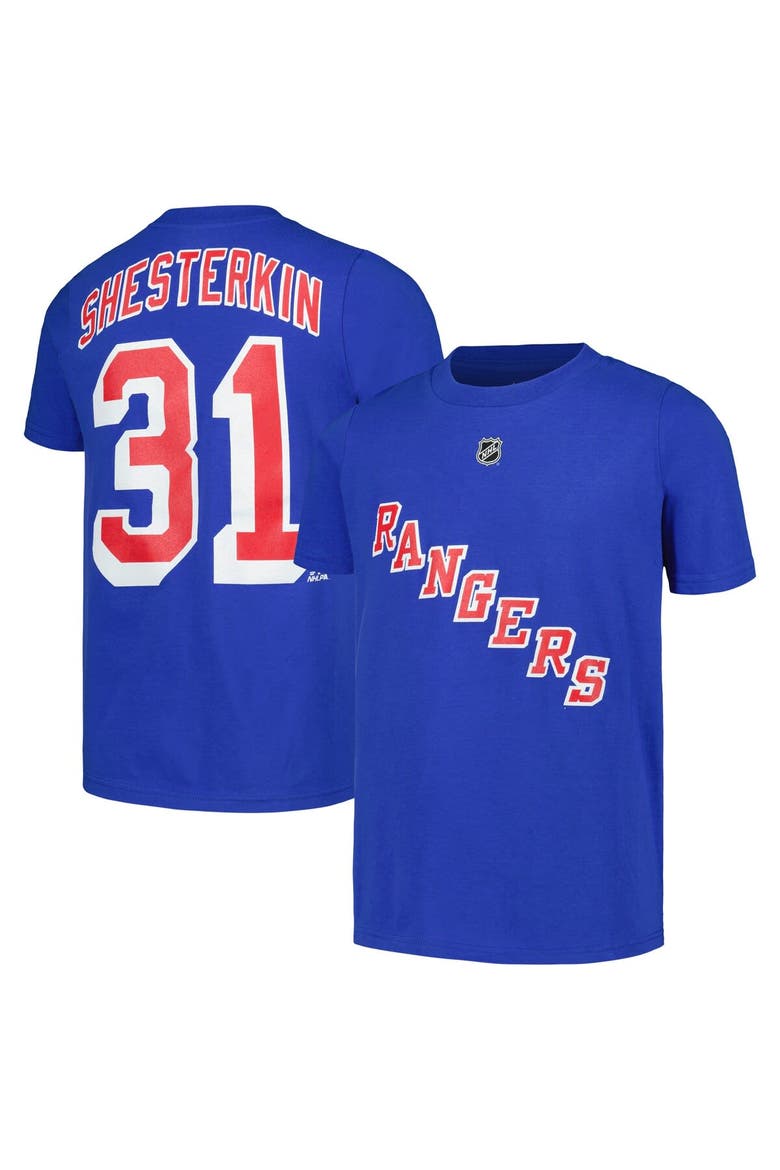 Youth Igor Shesterkin Blue New York Rangers Player Name & Number T-Shirt, Main, color, Blue