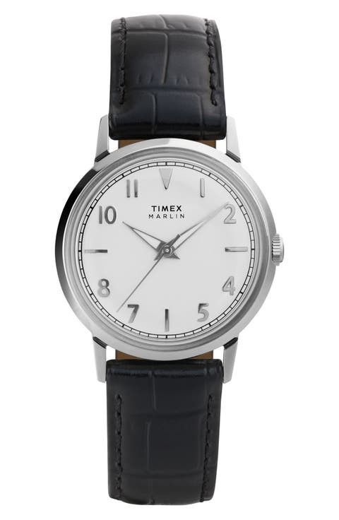 Marlin® Croc Embossed Leather Strap Watch, 34mm