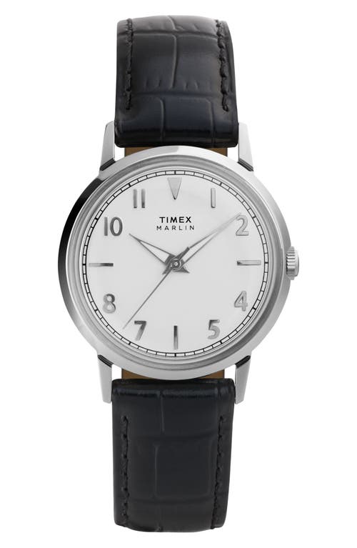Timex ® Marlin® Croc Embossed Leather Strap Watch, 34mm In Black