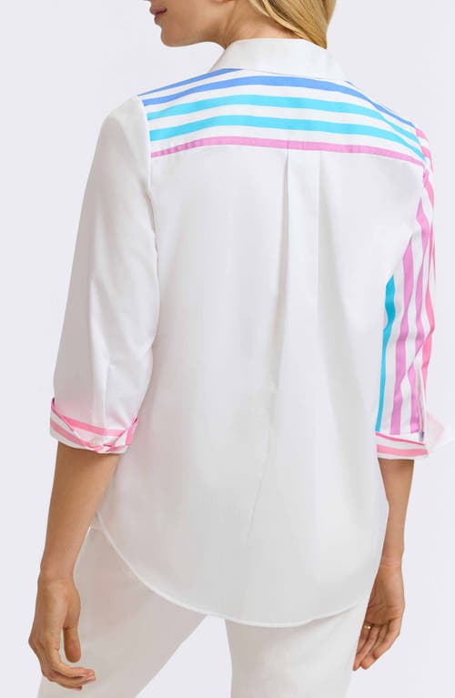 FOXCROFT FOXCROFT CHARLIE COLORFUL MIXED STRIPE BUTTON-UP SHIRT 