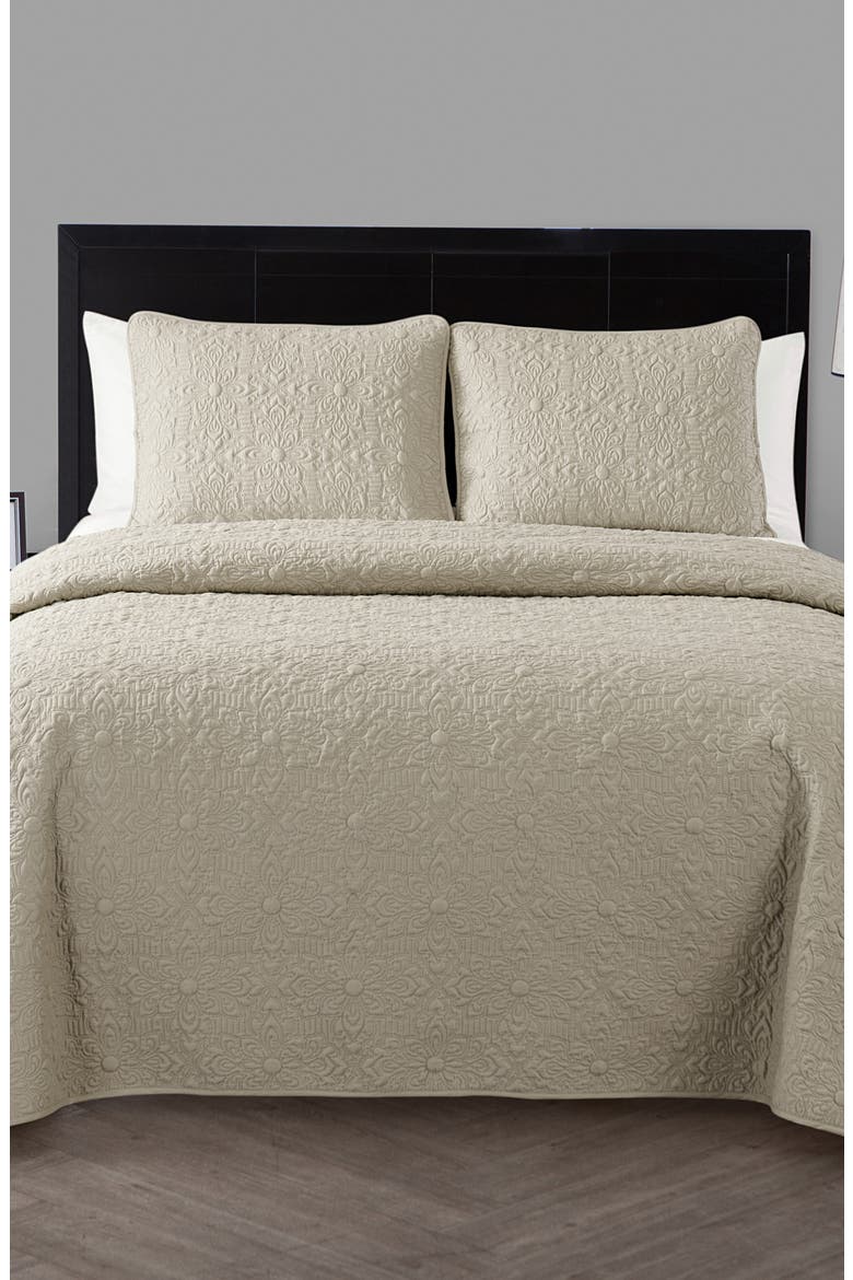 Caroline Embossed Floral Quilt Set, Alternate, color, TAUPE