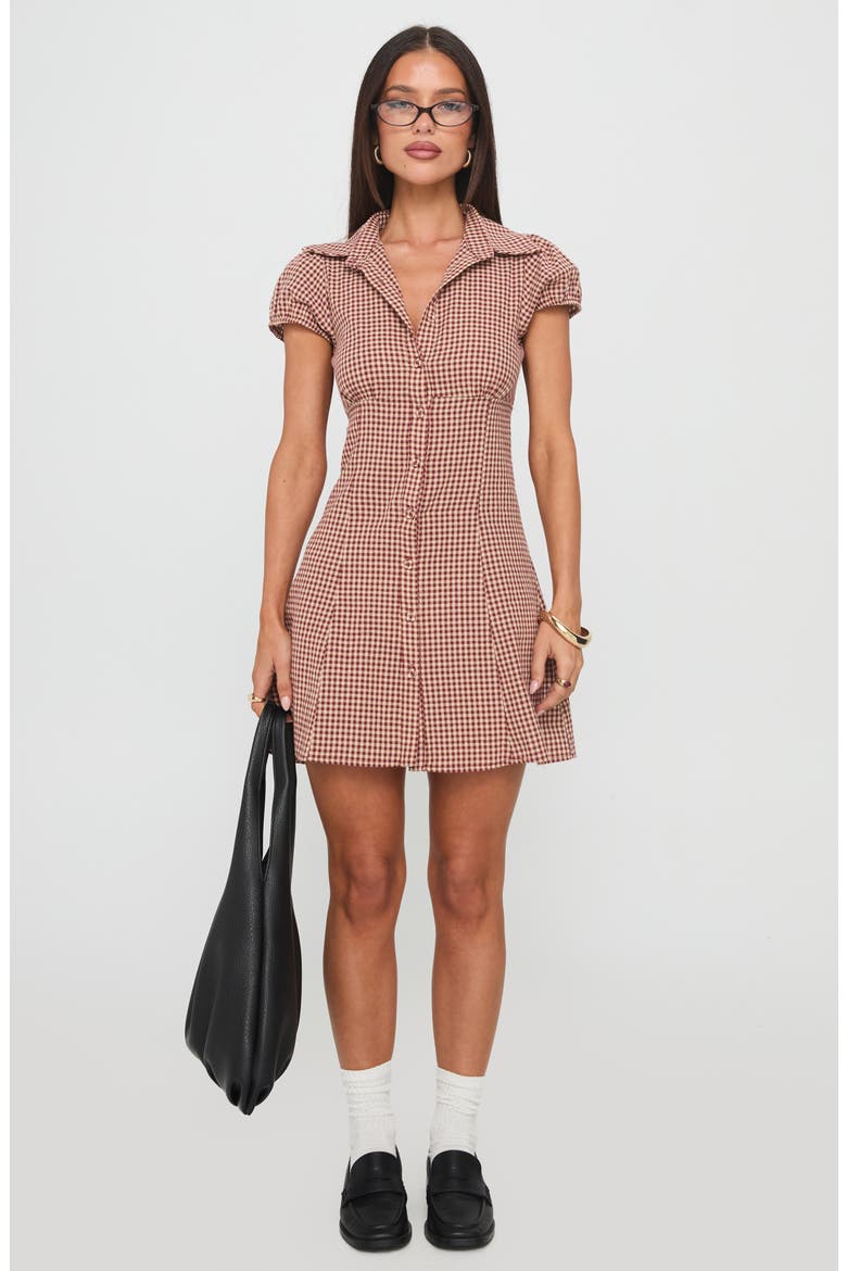 Kavira Gingham Cotton Mini Shirtdress, Alternate, color, RED GINGHAM