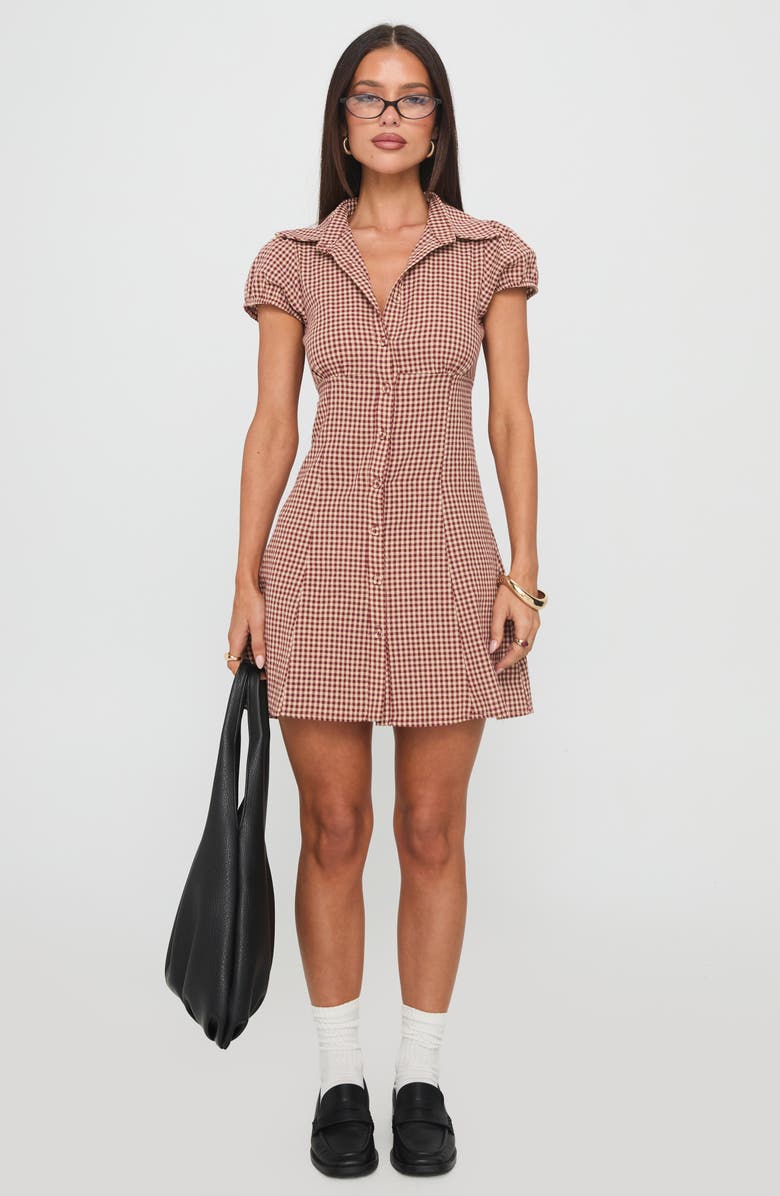 Princess Polly Kavira Gingham Cotton Mini Shirtdress, Alternate, color, Red Gingham