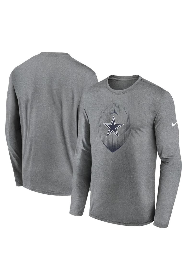 Men's Nike Heather Gray Dallas Cowboys Icon Legend Performance Long Sleeve T-Shirt, Main, color, Heather Gray