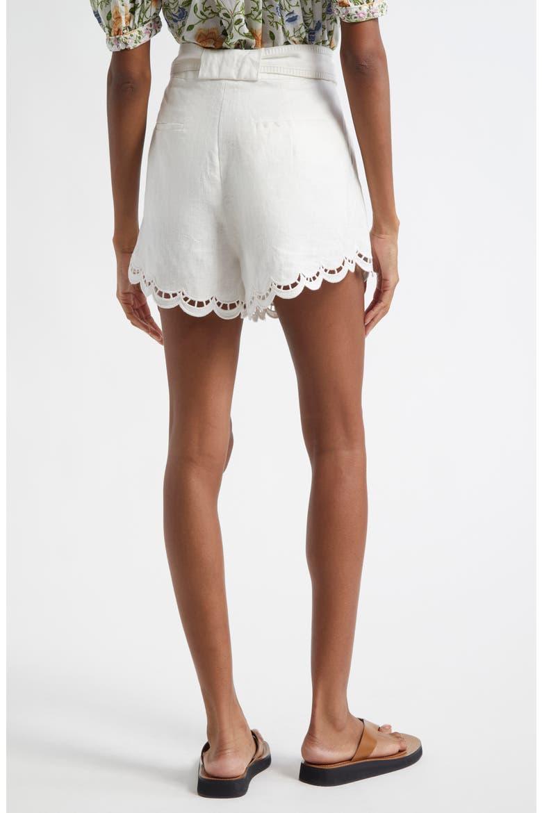 Ruchelieu Embroidered Scalloped Linen Blend Shorts, Alternate, color, WHITE