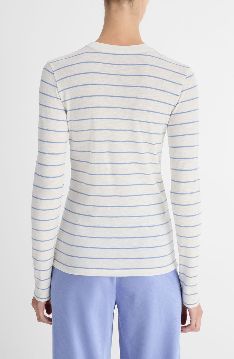 Vince Stripe Long Sleeve Cotton & Modal Crewneck Top, Alternate, color, Pacific Opal Combo