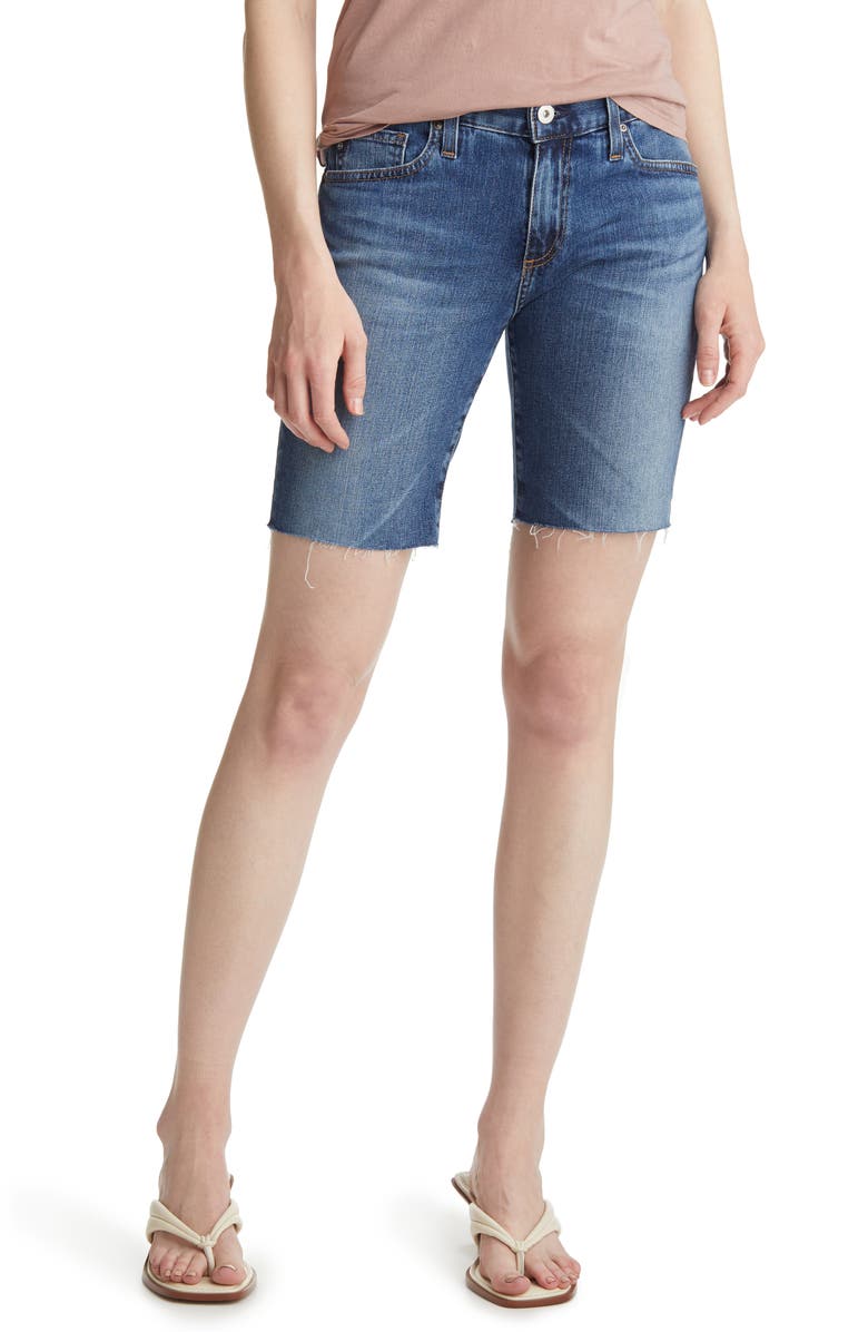 AG Nikki Raw Hem Denim Bermuda Shorts, Main, color, 