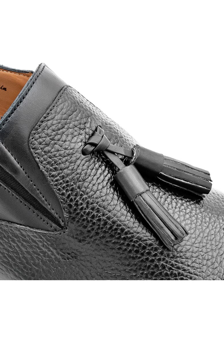 Mezlan Tassel Ornament Leather Loafer, Alternate, color, Black