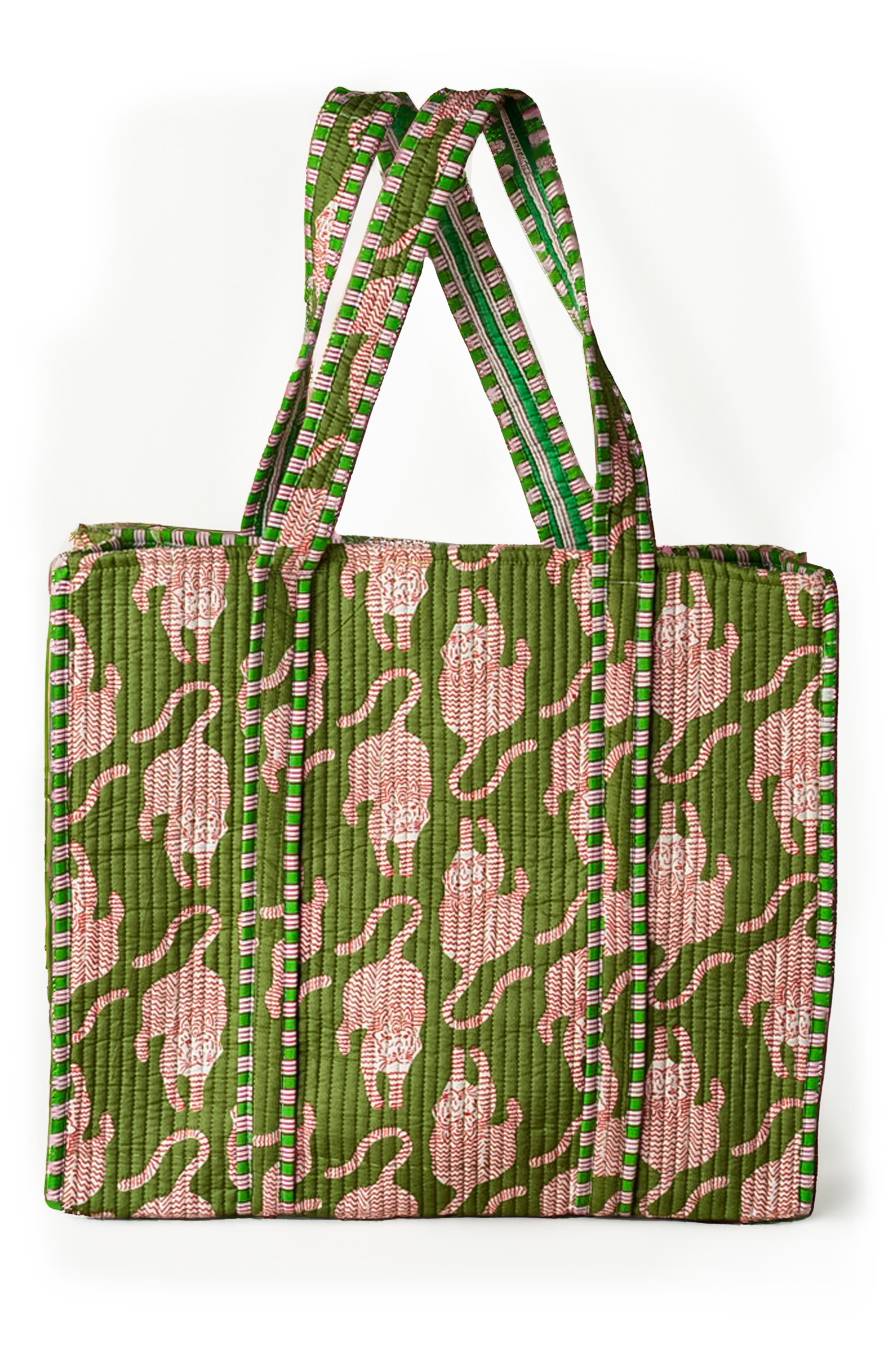 Verve Culture Quilted Feline Tote, Alternate, color, Green