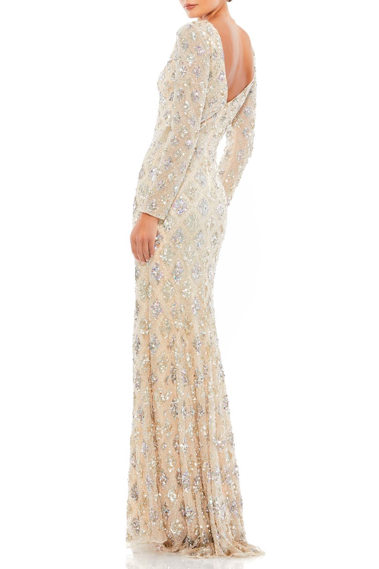 Geometric Embellished Evening Gown, Alternate, color, NUDE