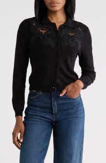 Lace Appliqu Polo Cardigan