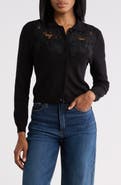Adrianna Papell Lace Appliqu Polo Cardigan