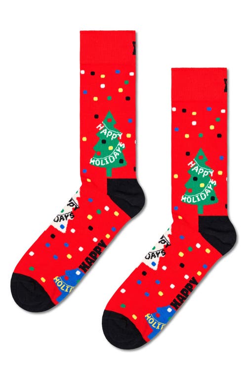 Happy Socks Happy Holidays Combed Cotton Blend Crew Socks in Red 