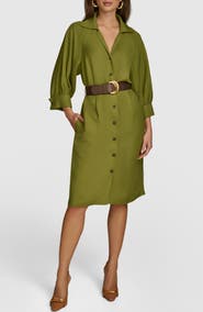 【Donna Karan New York】Linen-Blend Belted Shirtdress Donna Karan New York Belted Linen Blend Shirtdress | Nordstrom