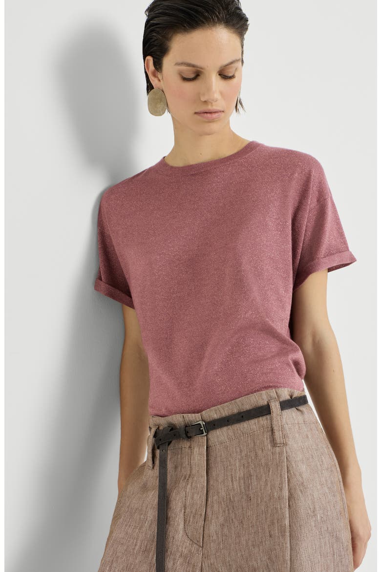 Sparkling cashmere and silk lightweight knit T-shirt, Alternate, color, Purple
