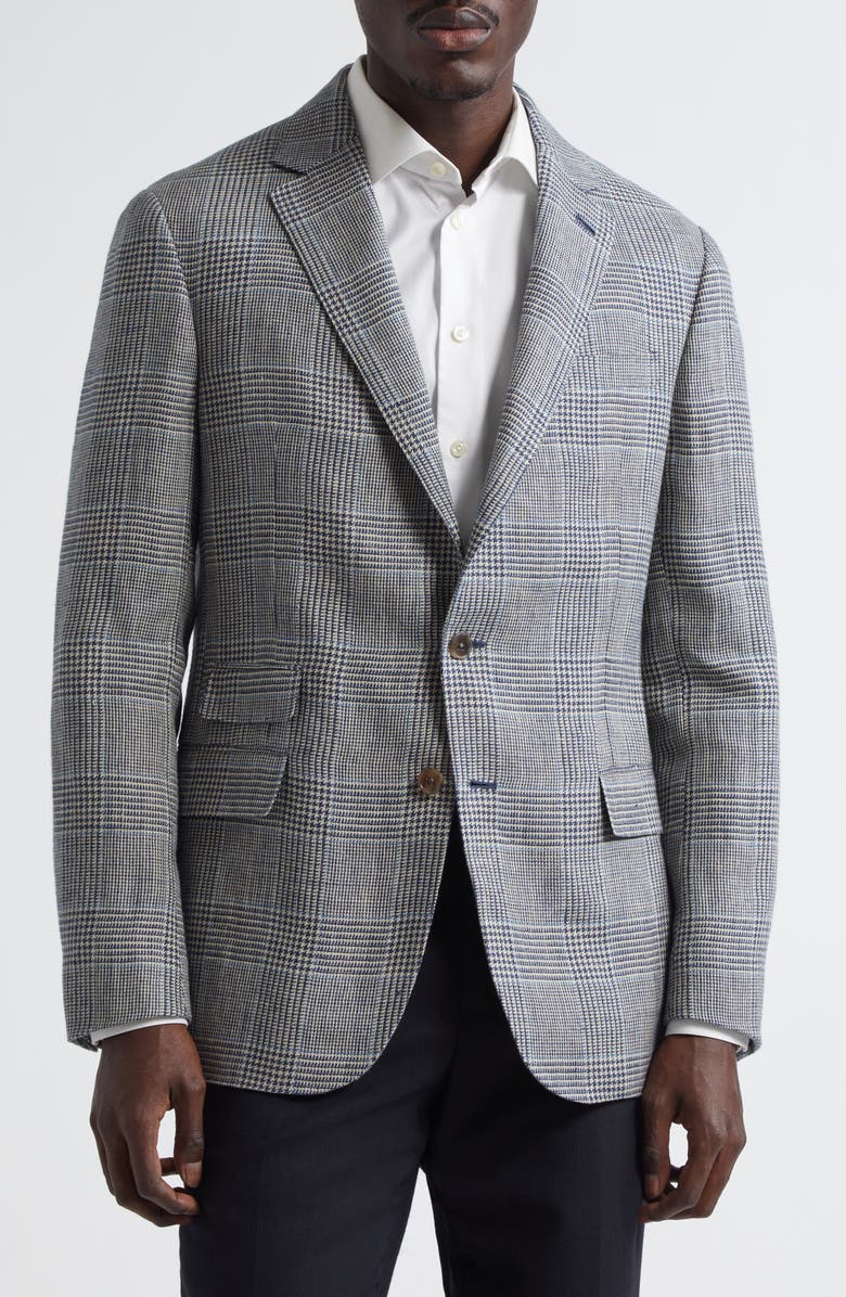 Ralph Lauren Purple Label Kent Hand Tailored Plaid Linen Blazer, Main, color, Navy/ Cream W/ Cf Oc