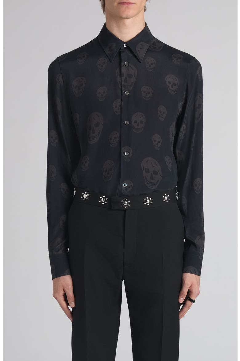 Skull Print Shop Button-Up Shirt, Main, color, BLACK - CHARCOAL